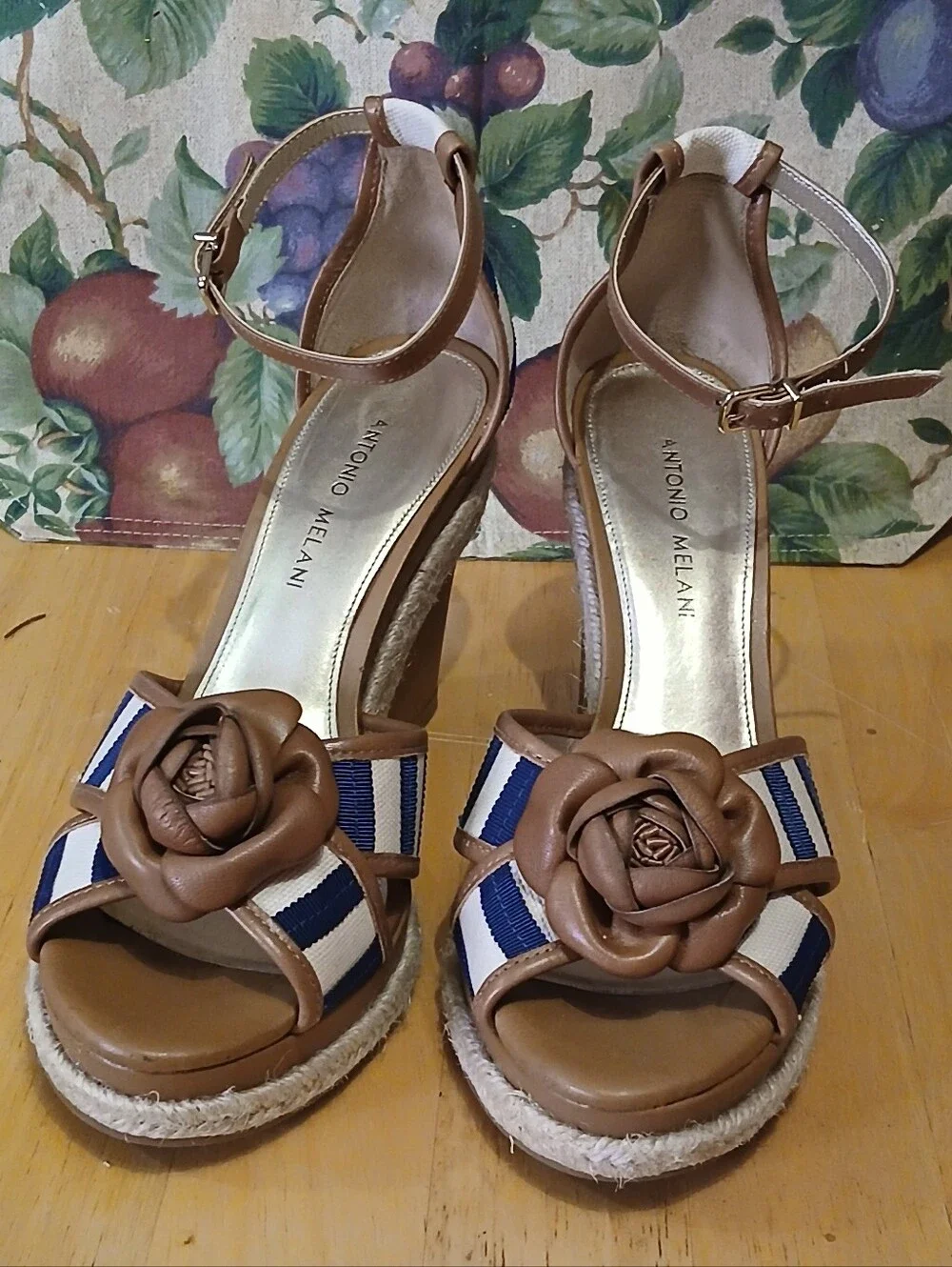 Antonio Melani Striped Rosette Espadrille Wedge Sandals 9M